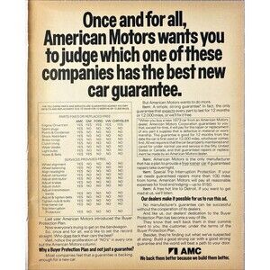 AMC "Which Car Company Has the Best Guarantee?" Vintage Print Ad 1970